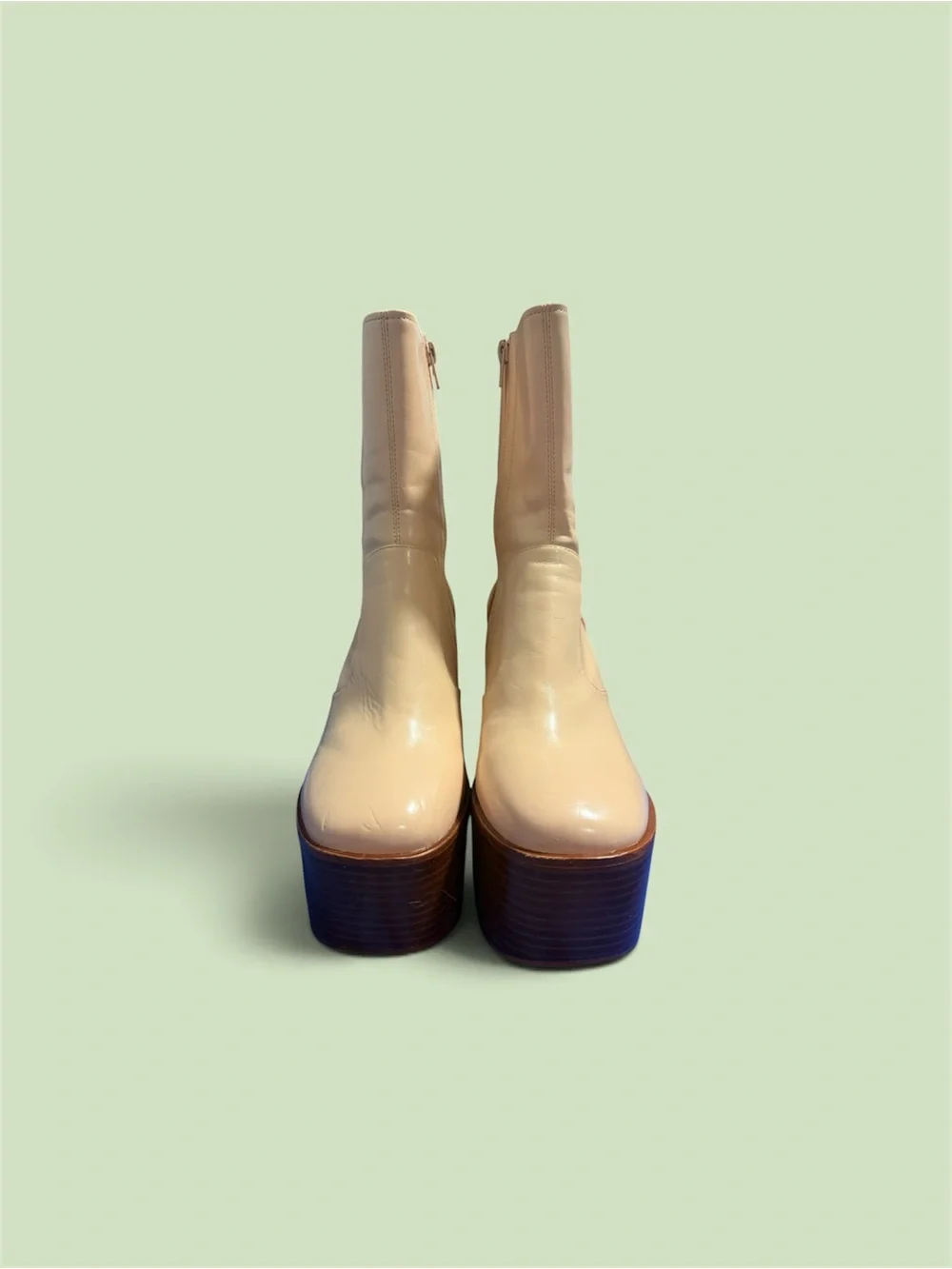 Jeffrey Campbell Cream Patent Platform Mid-Calf Boots